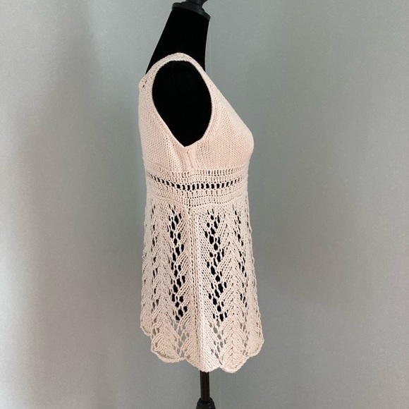 Rico Foundation Crocheted Boho Vintage V-Neck Sweater Top Beige Small Y2K - Picture 3 of 12